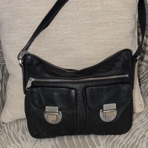 Fossil Riley  Black Crossbody Shoulder Bag with Silver Accents